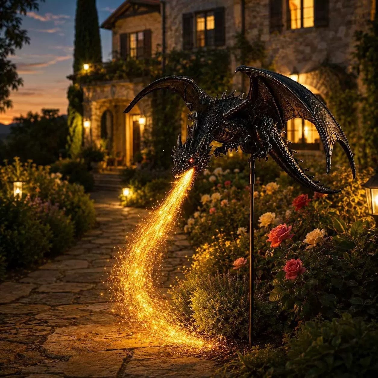 Outdoor Lighting Pathway - Садовый светильник «Солнечный Дракон с Огненным